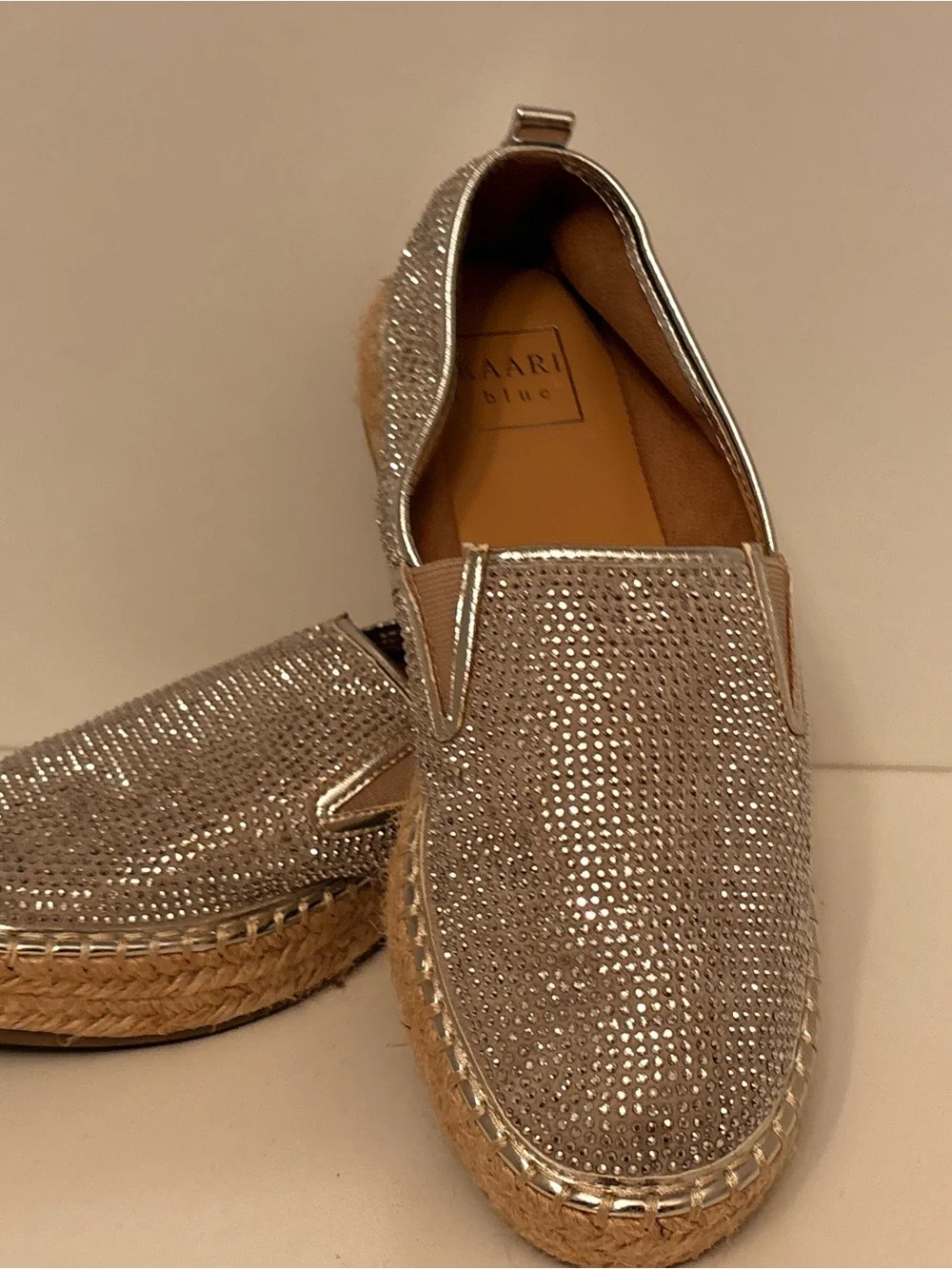 Kaari Blue Silver Crystal Espadrille Slip-On Loafers